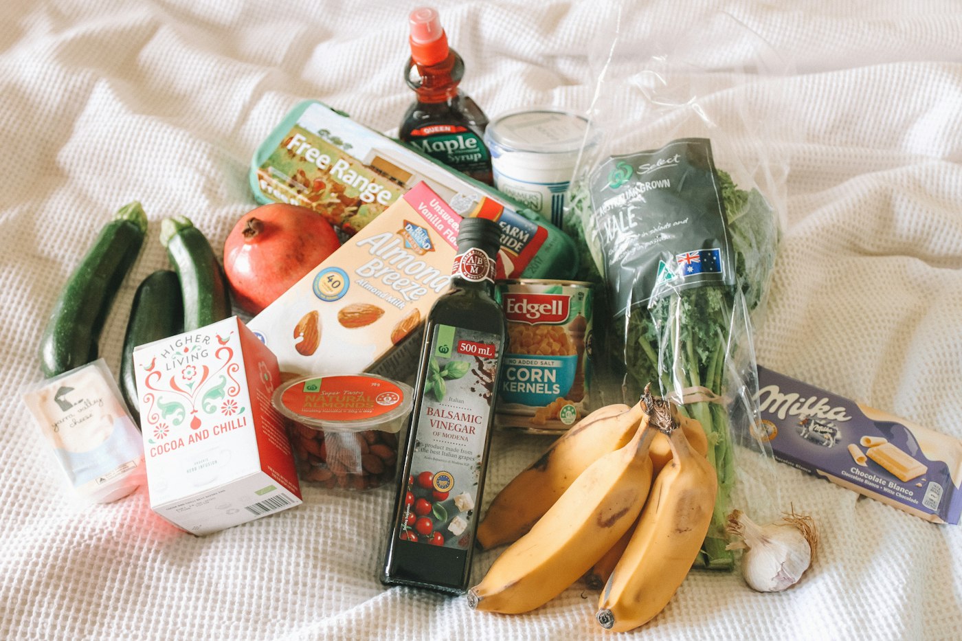 Groceries with a mixture of loose produce and packaging