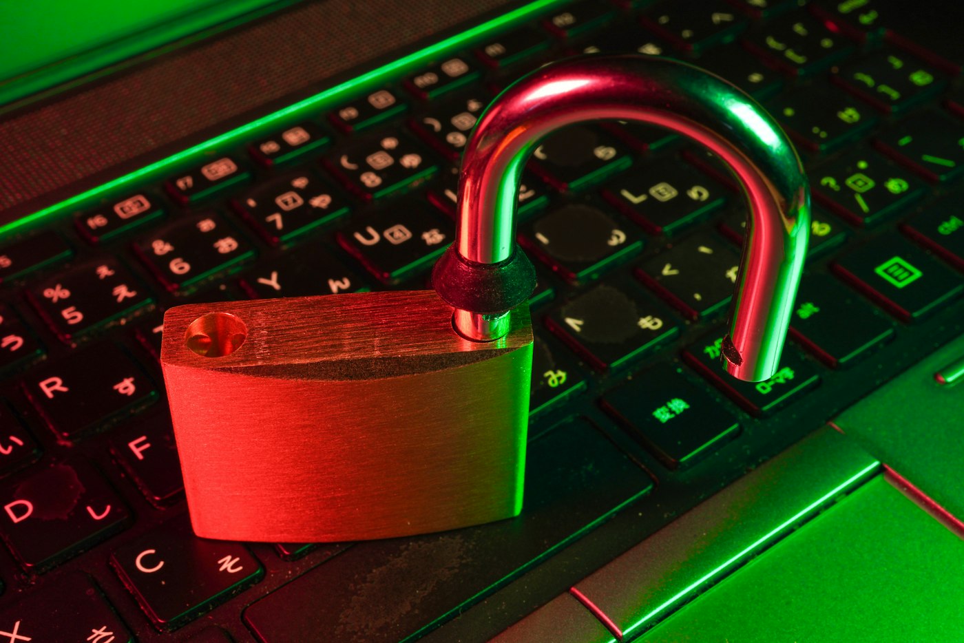 A red padlock on a computer keyboard